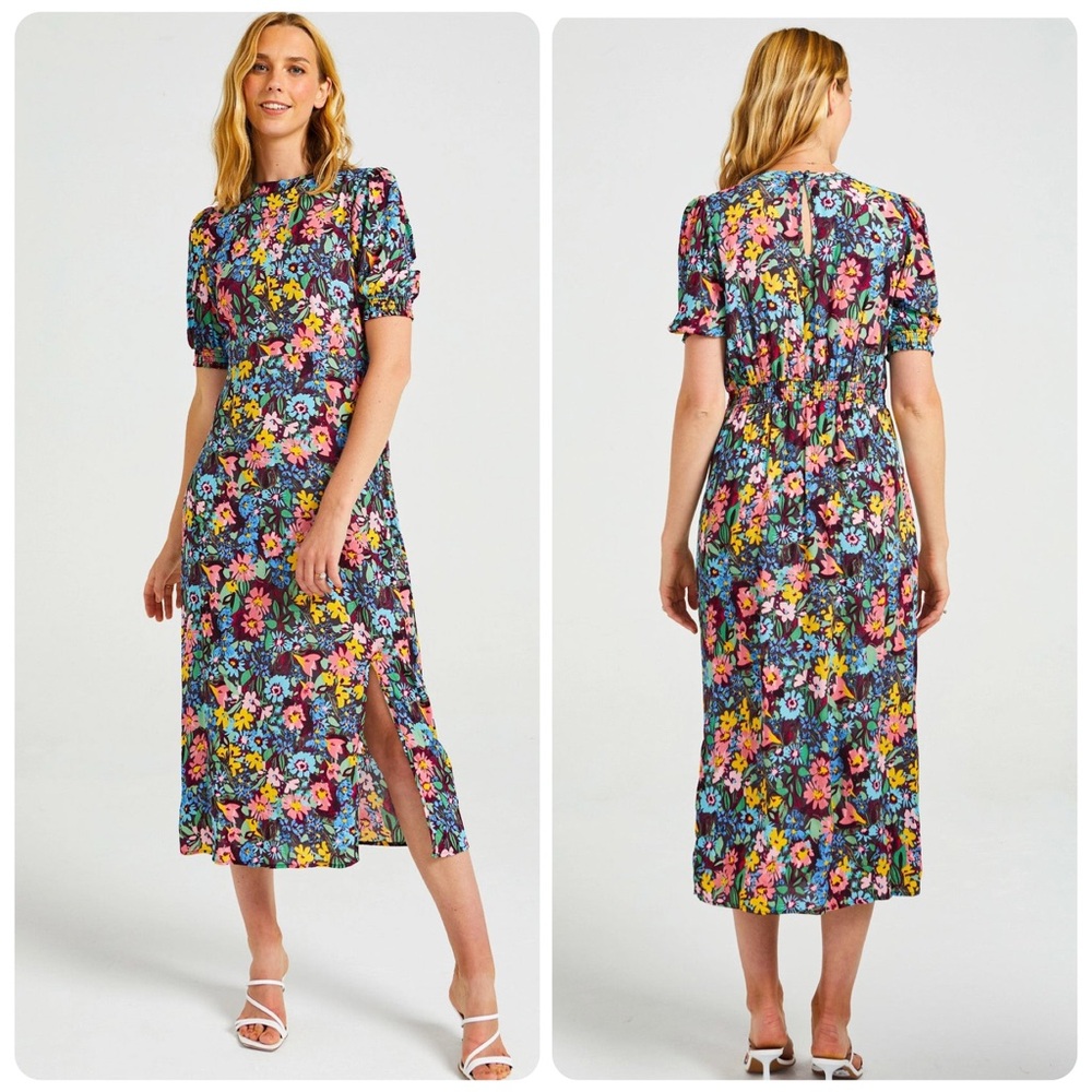 Angeleye Short Sleeve Floral Midi Dress